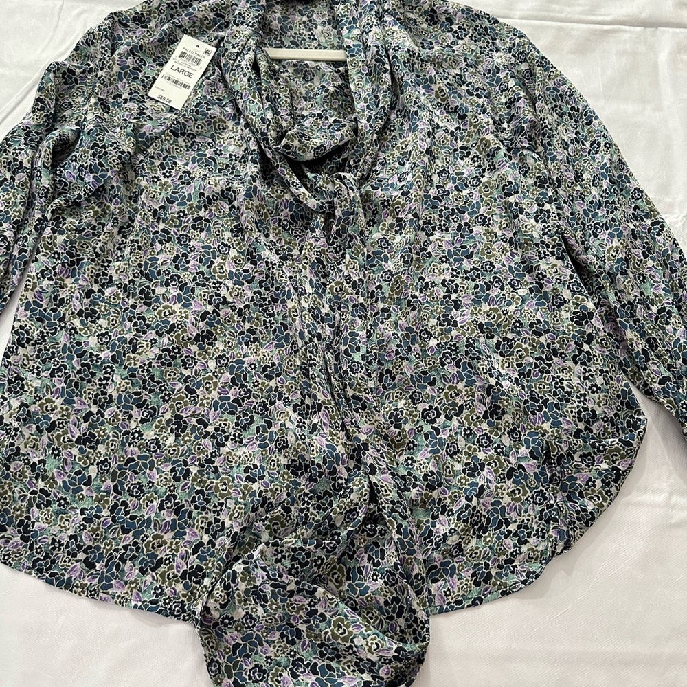 INC International Concepts Floral Blouse - Black, Blue, Purple